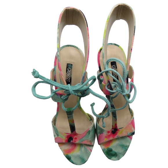 Guess ALEXES Floral Print Tie Heels Sandal 7 - Picture 2 of 8